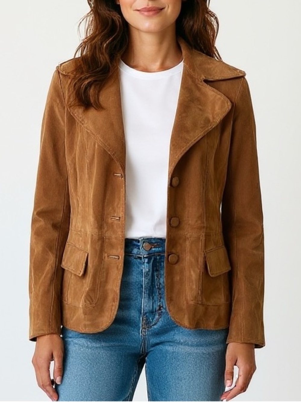 Wilsons Leather Vintage Brown Suede Jacket Fitted Blazer 90s Y2K Genuine Leather